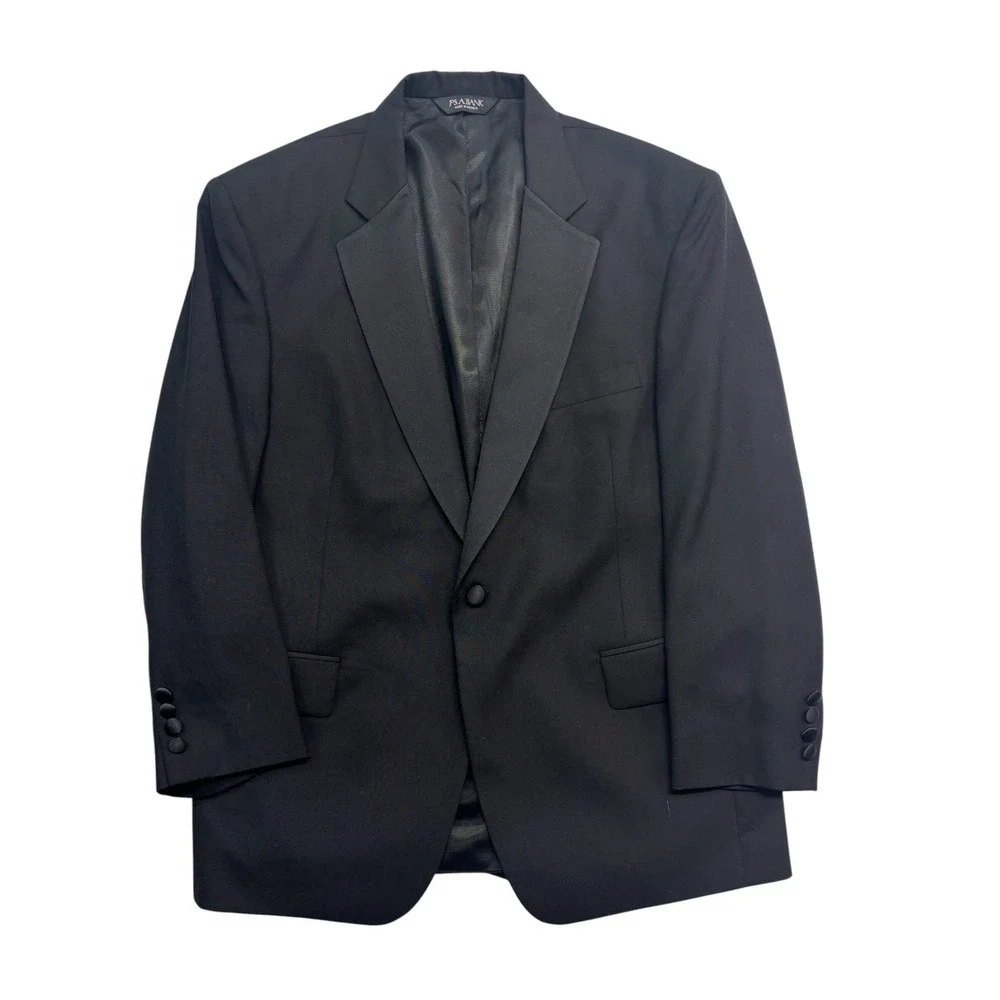 Jos A Bank 44S 38x29 Black Tuxedo 2pc Pant Suit Wool Formal Evening Dinner Tux